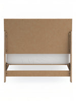 Lit double Olive TOCO Meubles en bois clair avec tête de lit cannée et sommier blanc
