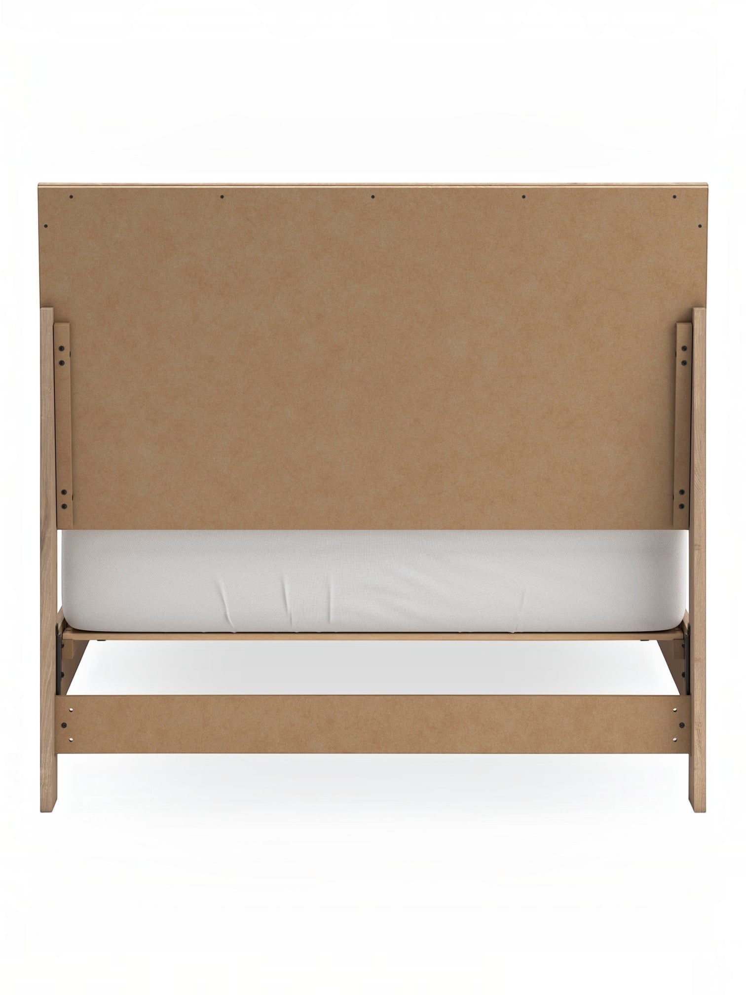 Lit double Olive TOCO Meubles en bois clair avec tête de lit cannée et sommier blanc