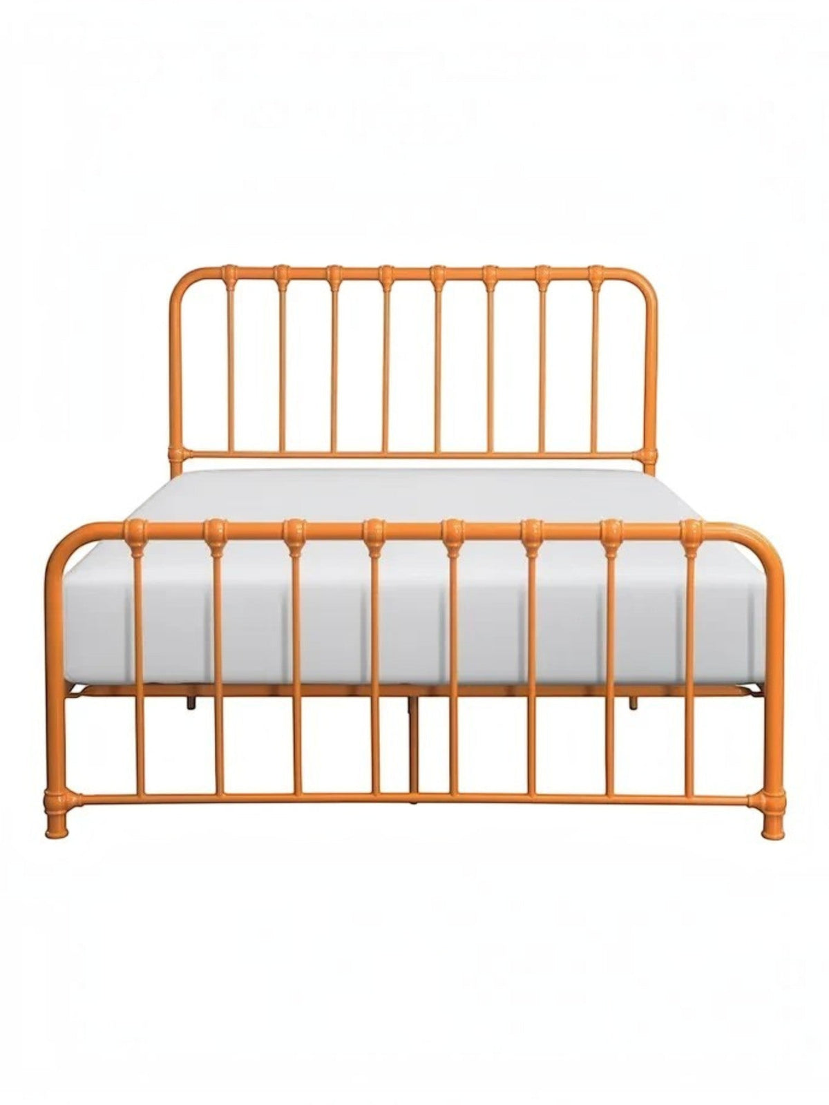 Lit double orange en métal de TOCO Meubles avec barreaux verticaux et design classique.