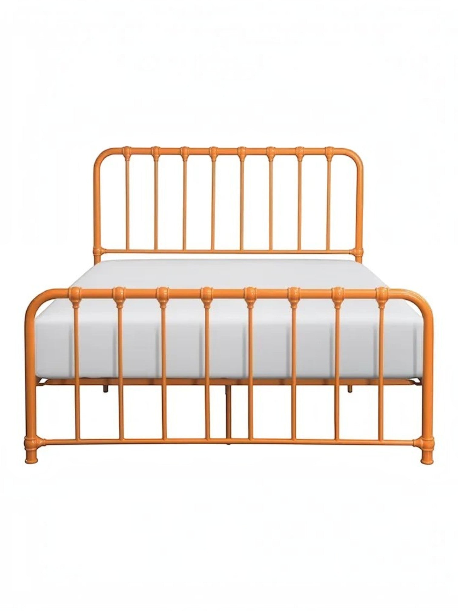 Lit double orange en métal de TOCO Meubles avec barreaux verticaux et design classique.
