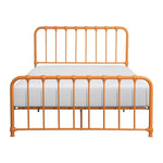 Lit double orange en métal de TOCO Meubles avec barreaux verticaux et détails décoratifs, style vintage.