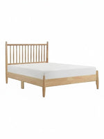 Lit double Paolo TOCO Meubles en bois naturel avec tête de lit à lattes verticales style Mid-Century moderne