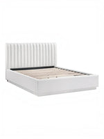 Lit double plateforme TOCO Meubles Emilio blanc avec tête de lit capitonnée verticalement et sommier à lattes