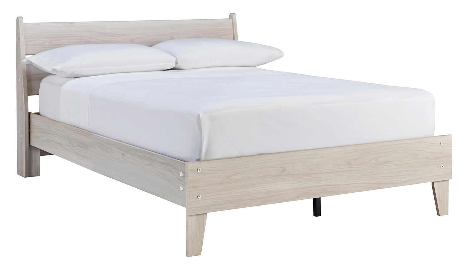 Lit double Solene en bois clair avec tête de lit incurvée et pieds fuselés par TOCO Meubles