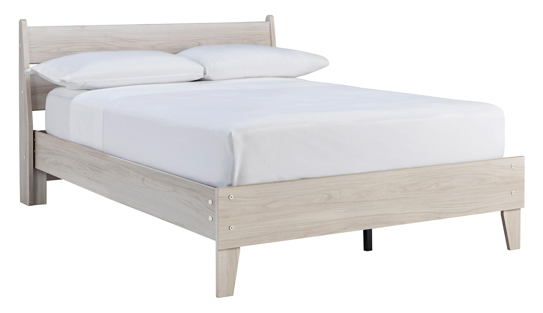 Lit double Solene en bois clair avec tête de lit incurvée et pieds fuselés par TOCO Meubles