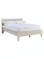 Lit double Solene en bois clair avec tête de lit incurvée et pieds fuselés par TOCO Meubles