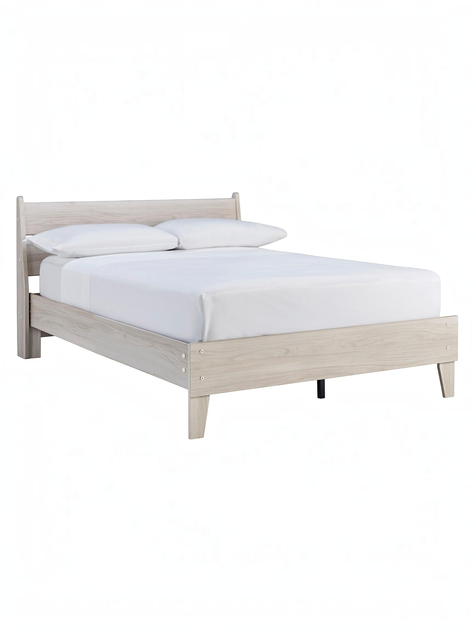 Lit double Solene en bois clair avec tête de lit incurvée et pieds fuselés par TOCO Meubles