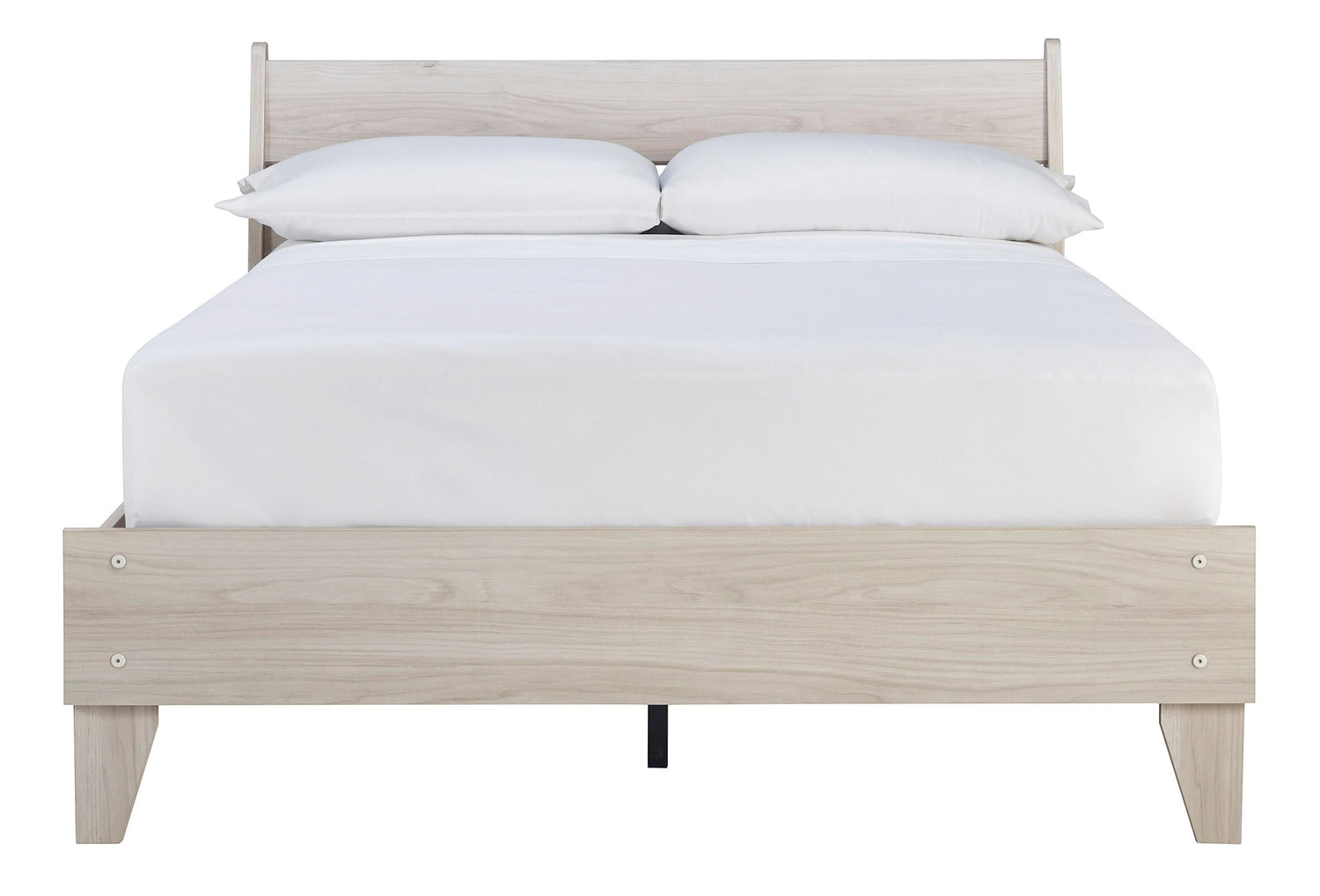 Lit double Solene en bois clair avec tête de lit et pieds inclinés, par TOCO Meubles. Style contemporain.