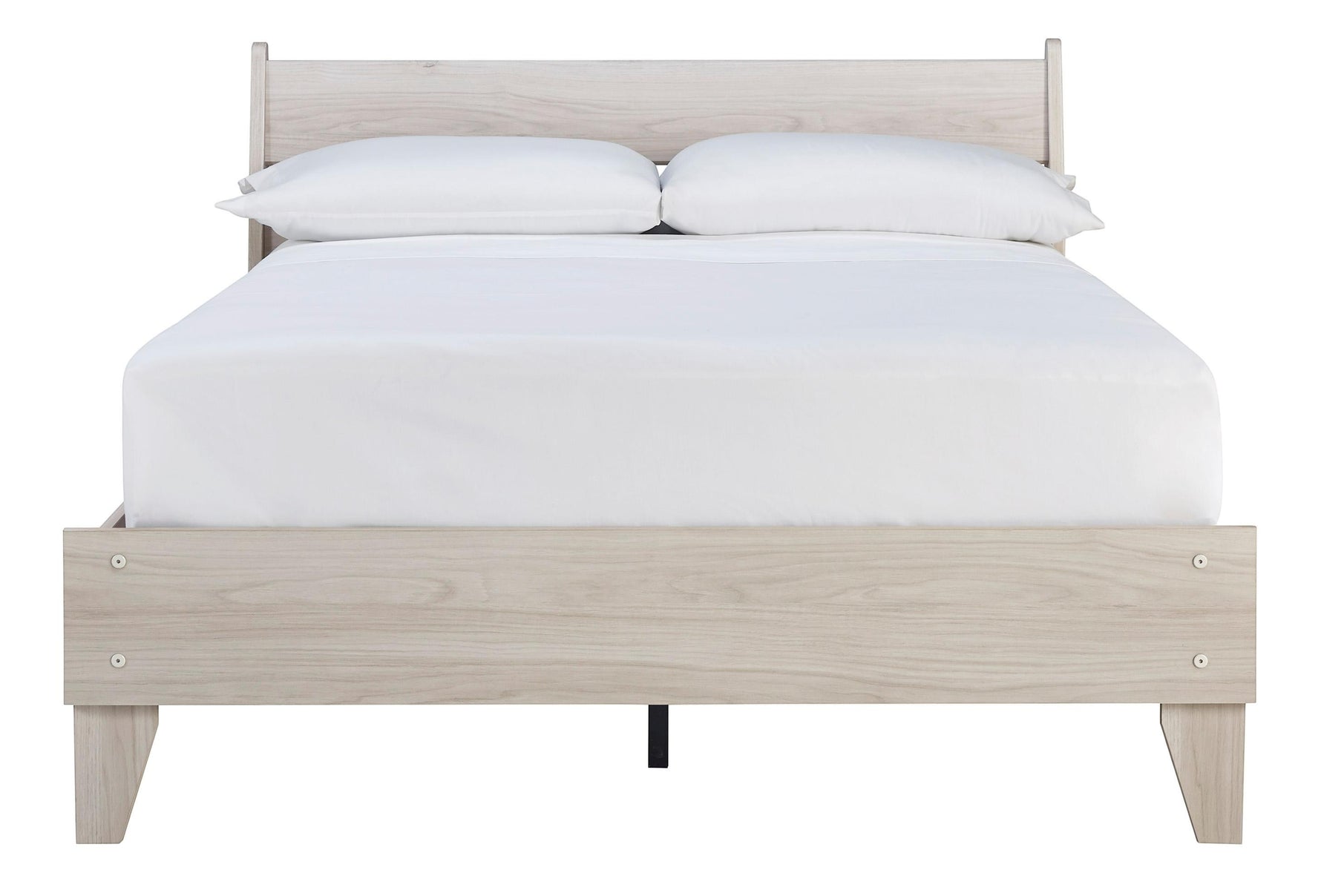 Lit double Solene en bois clair avec tête de lit et pieds inclinés, par TOCO Meubles. Style contemporain.