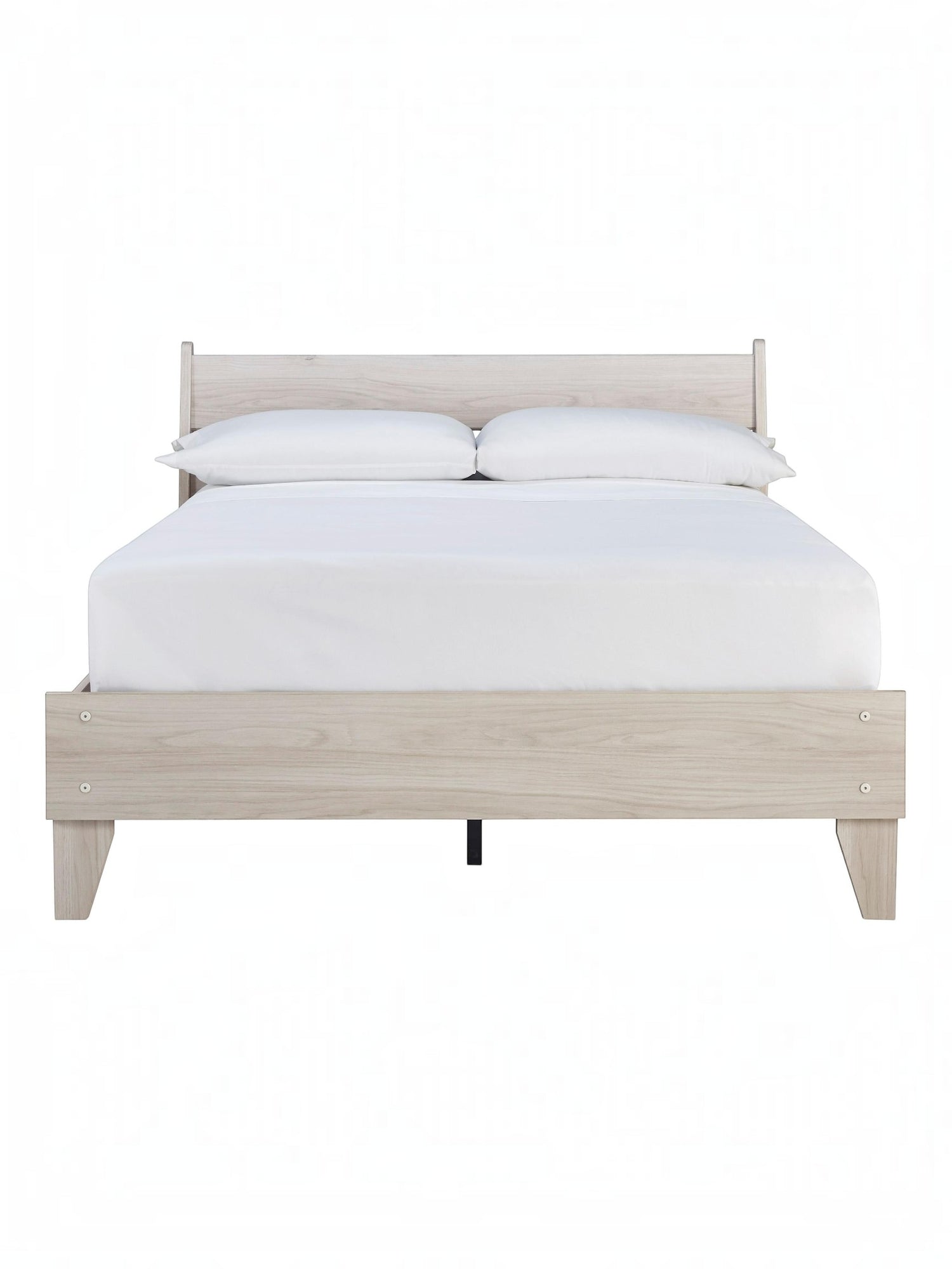 Lit double Solene en bois clair avec tête de lit et pieds inclinés, par TOCO Meubles. Style contemporain.