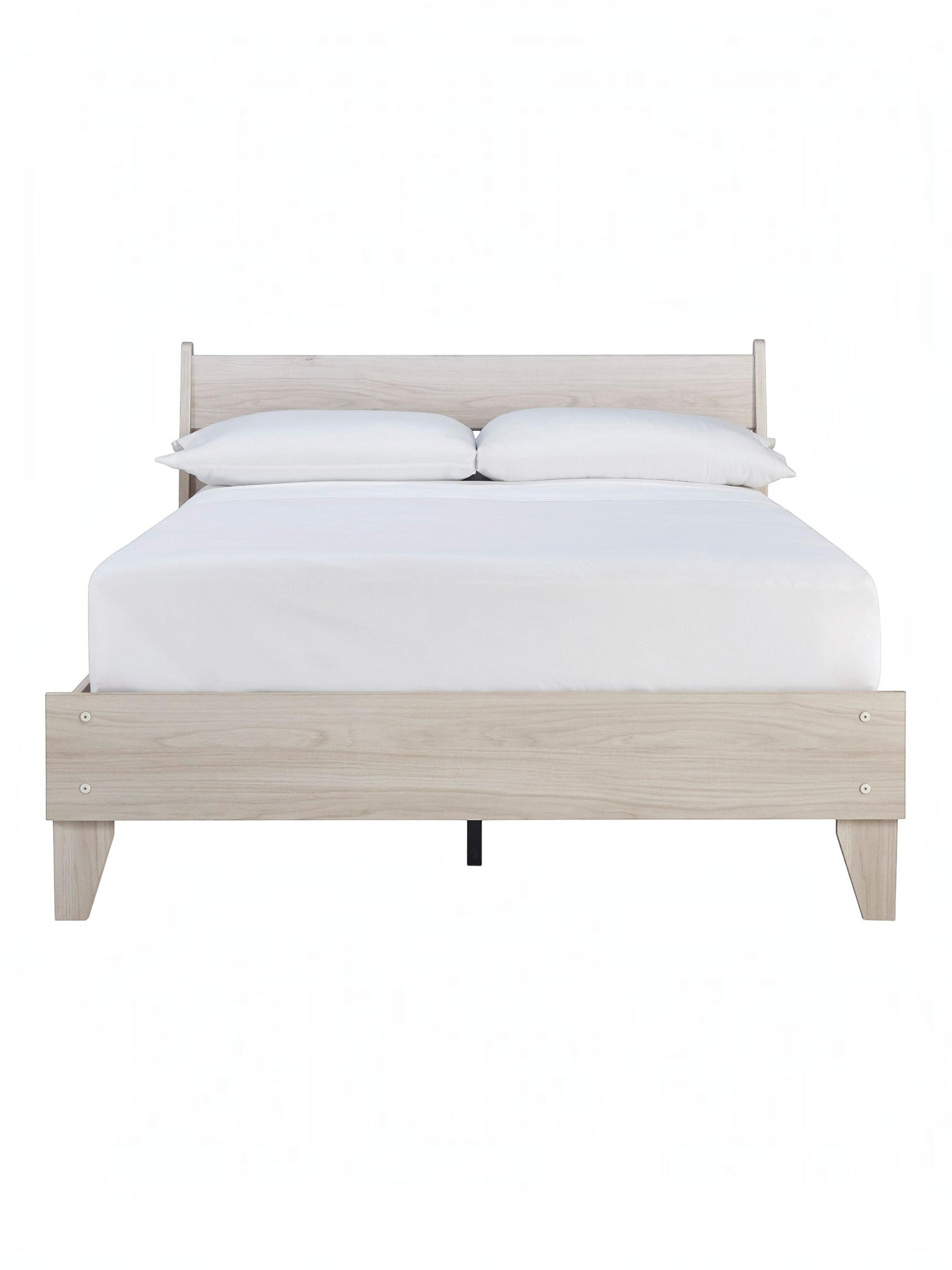 Lit double Solene en bois clair avec tête de lit et pieds inclinés, par TOCO Meubles. Style contemporain.