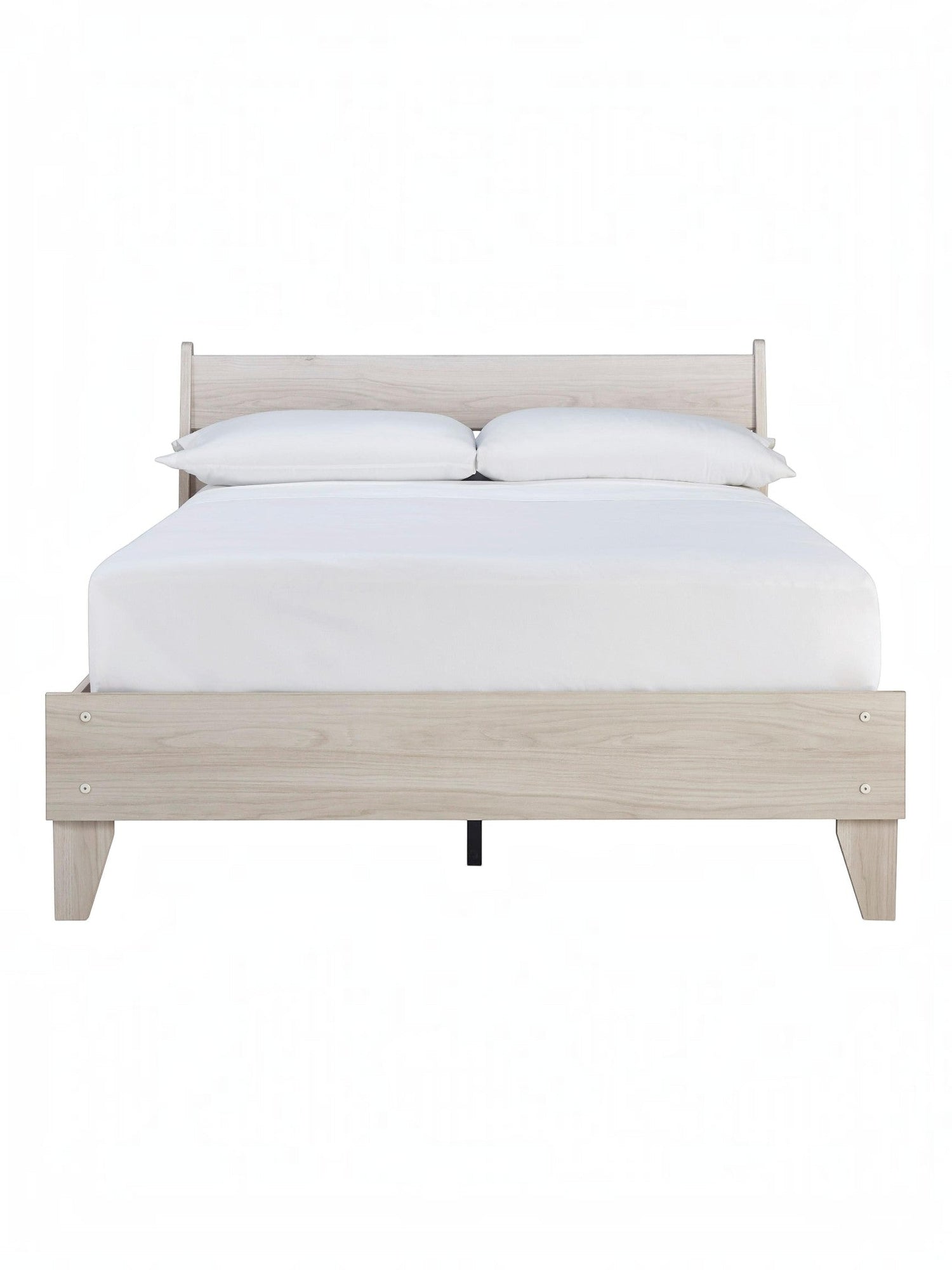 Lit double Solene en bois clair avec tête de lit et pieds inclinés, par TOCO Meubles. Style contemporain.
