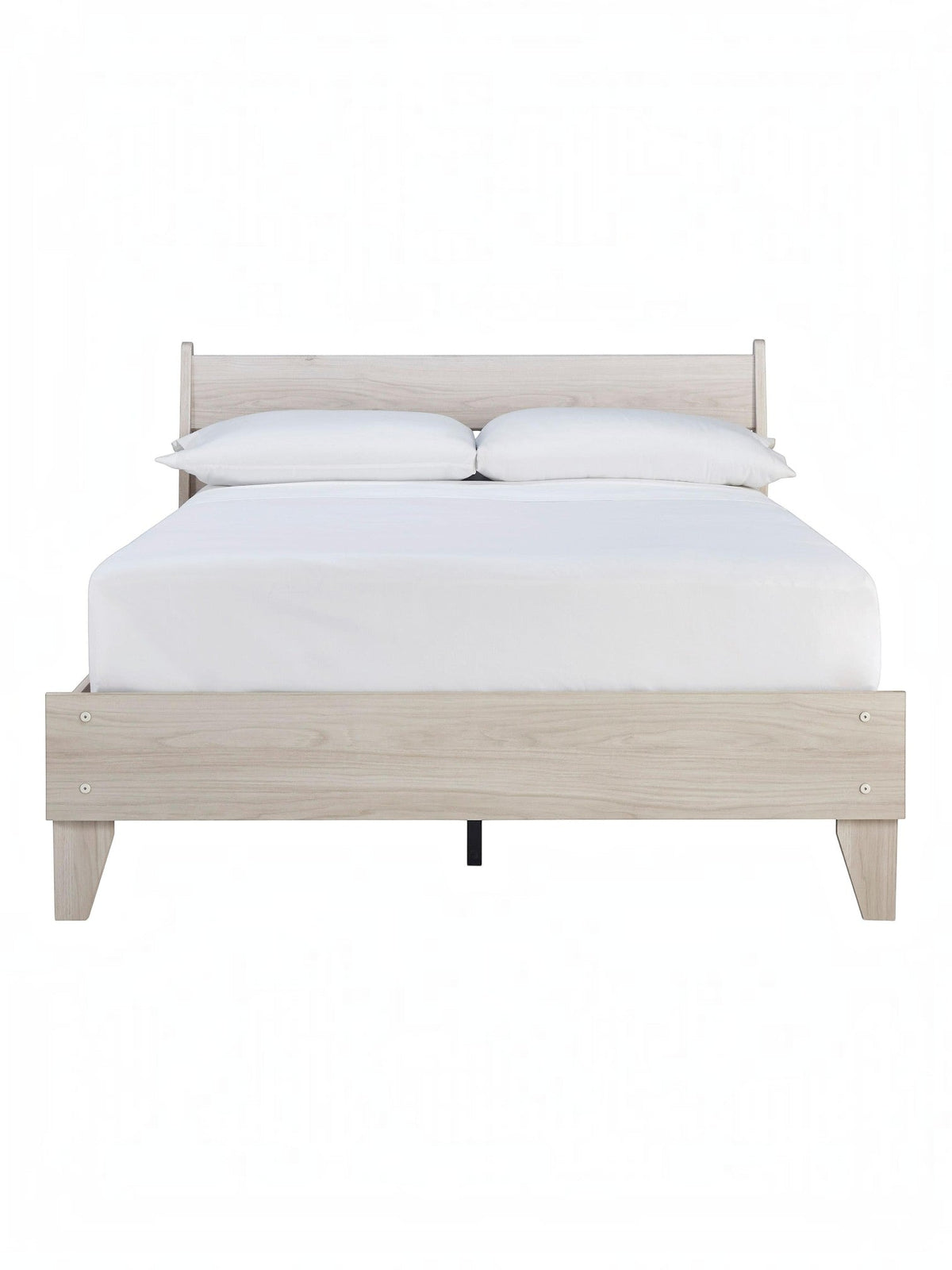 Lit double Solene en bois clair avec tête de lit et pieds inclinés, par TOCO Meubles. Style contemporain.