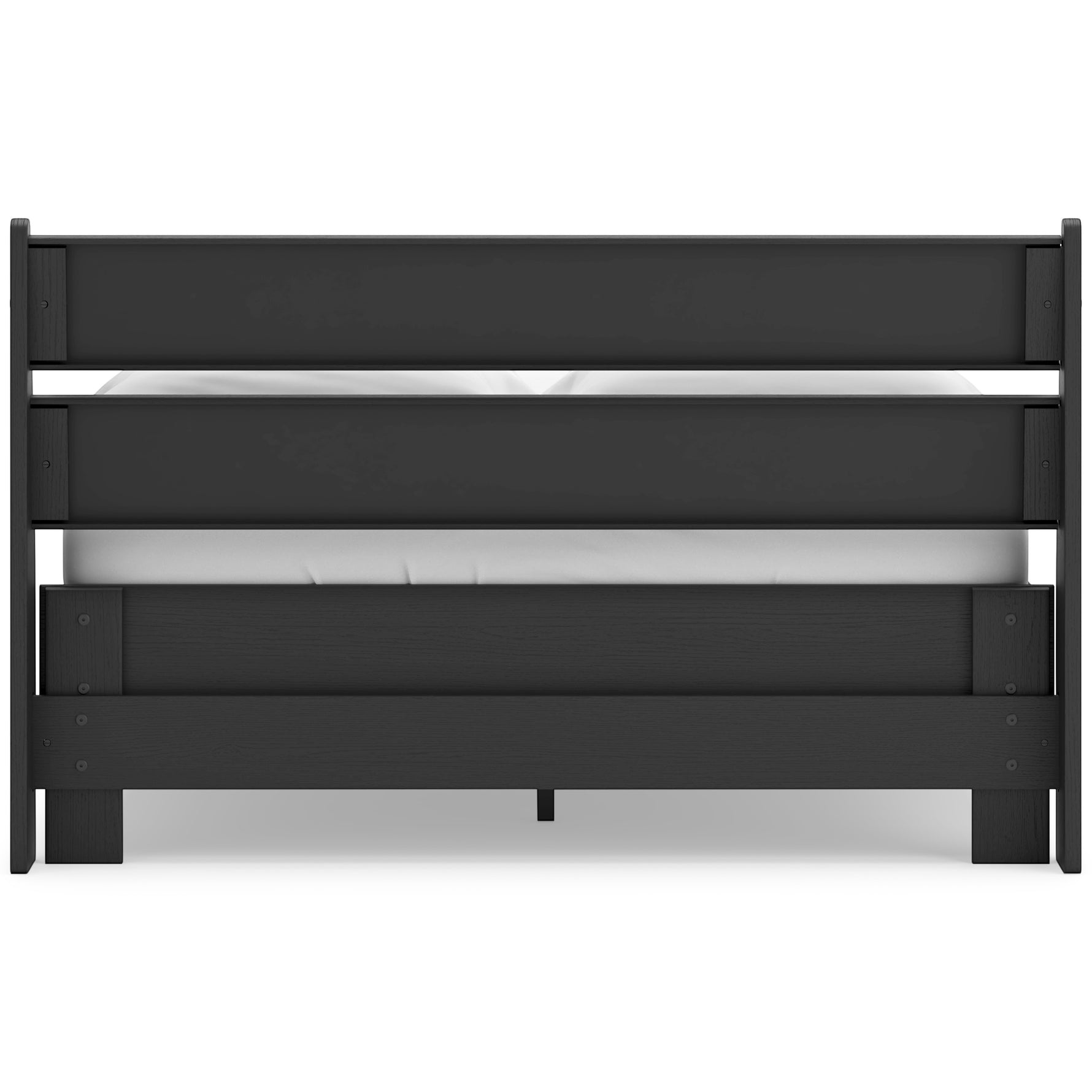 Lit double Solene noir en bois de TOCO Meubles, design contemporain épuré avec tête de lit à lattes horizontales.