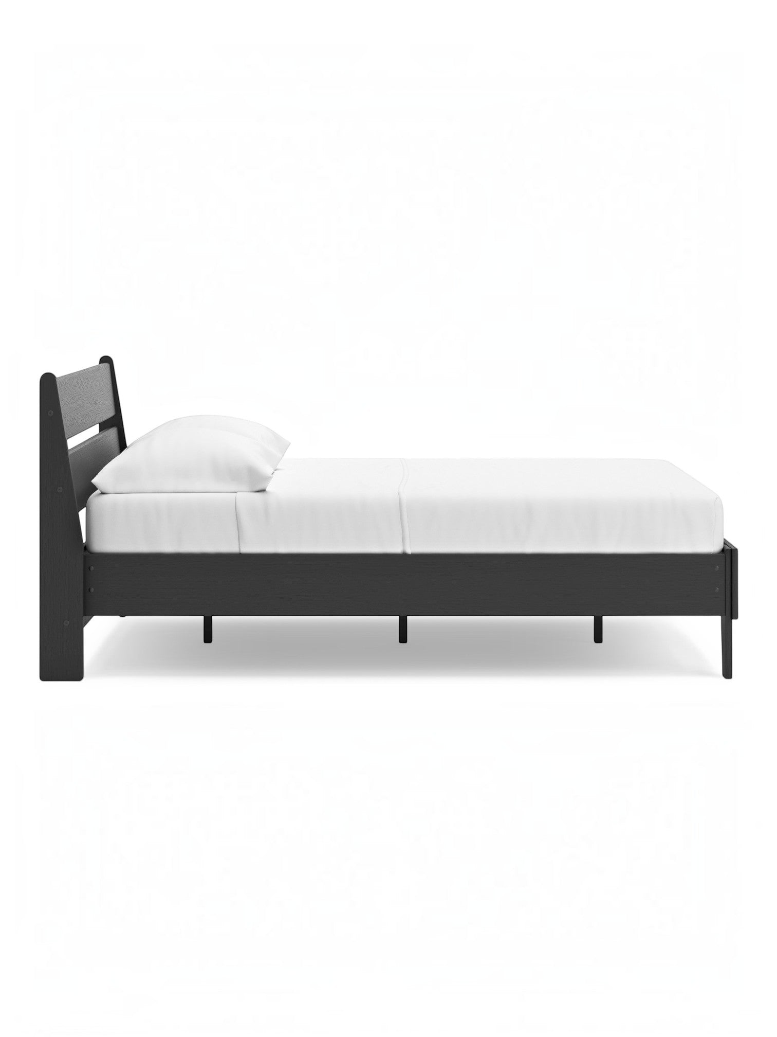 Lit double Solene noir en bois de TOCO Meubles, design contemporain épuré avec tête de lit inclinée.