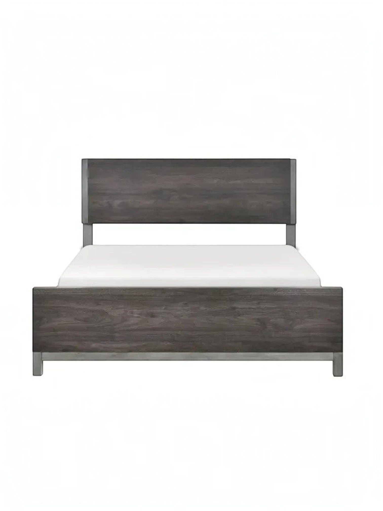 Lit double Stella TOCO Meubles en imitation bois gris avec détails métalliques, design moderne et épuré.