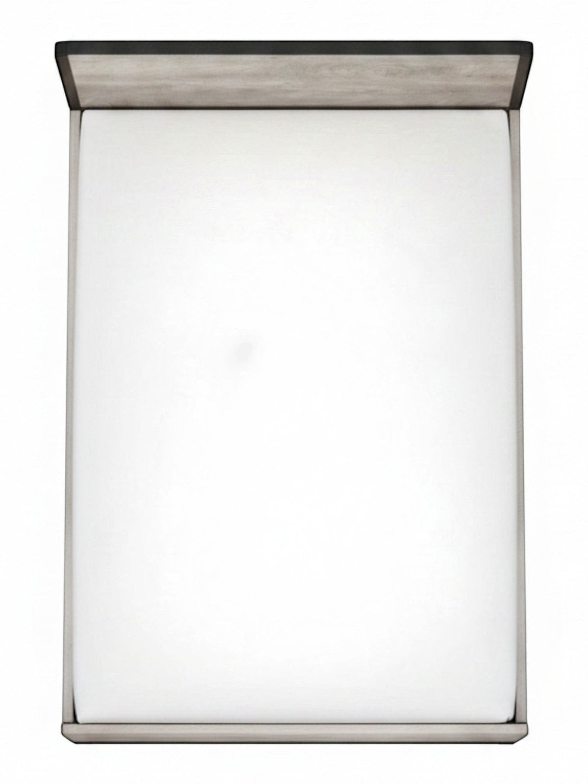 Lit double Stella TOCO Meubles gris imitation bois avec détails en métal, vue de dessus sur fond blanc
