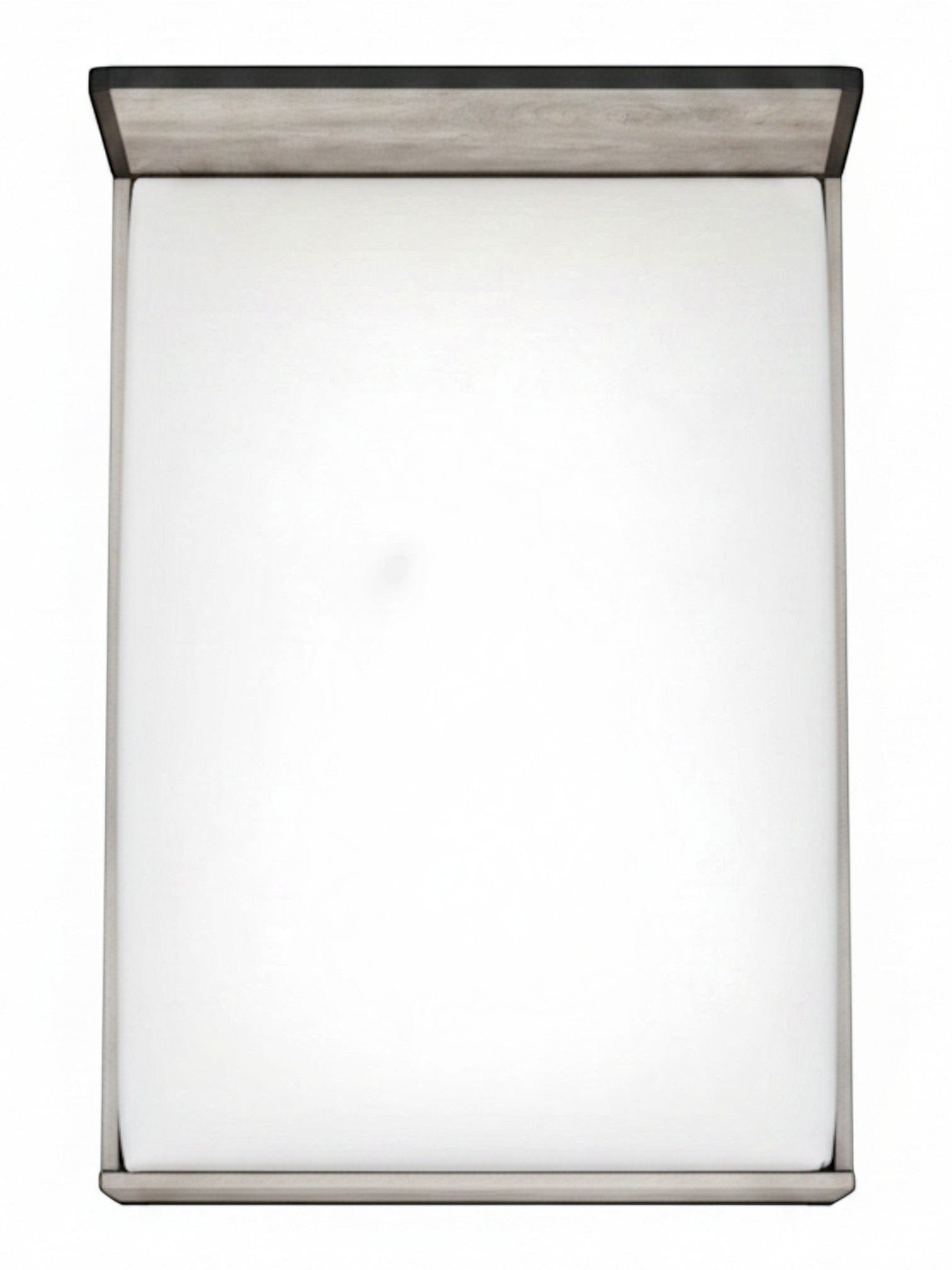 Lit double Stella TOCO Meubles gris imitation bois avec détails en métal, vue de dessus sur fond blanc