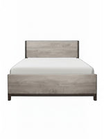 Lit double Stella TOCO Meubles en mélamine gris imitation bois avec détails en métal peint pour chambre moderne.