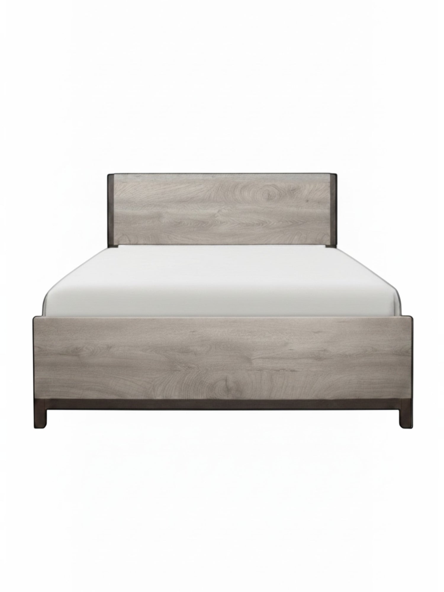 Lit double Stella TOCO Meubles en mélamine gris imitation bois avec détails en métal peint pour chambre moderne.