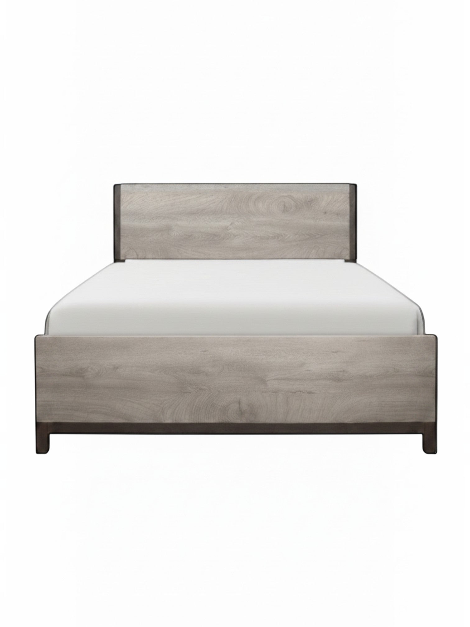 Lit double Stella TOCO Meubles en mélamine gris imitation bois avec détails en métal peint pour chambre moderne.