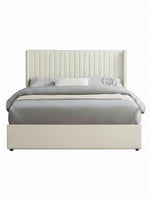 Lit double Lucia TOCO Meubles en velours crème avec tête de lit ailée surpiquée et espace de rangement intégré