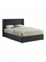 Lit double Elena TOCO Meubles en velours gris avec tête de lit ailée capitonnée et espace de rangement intégré