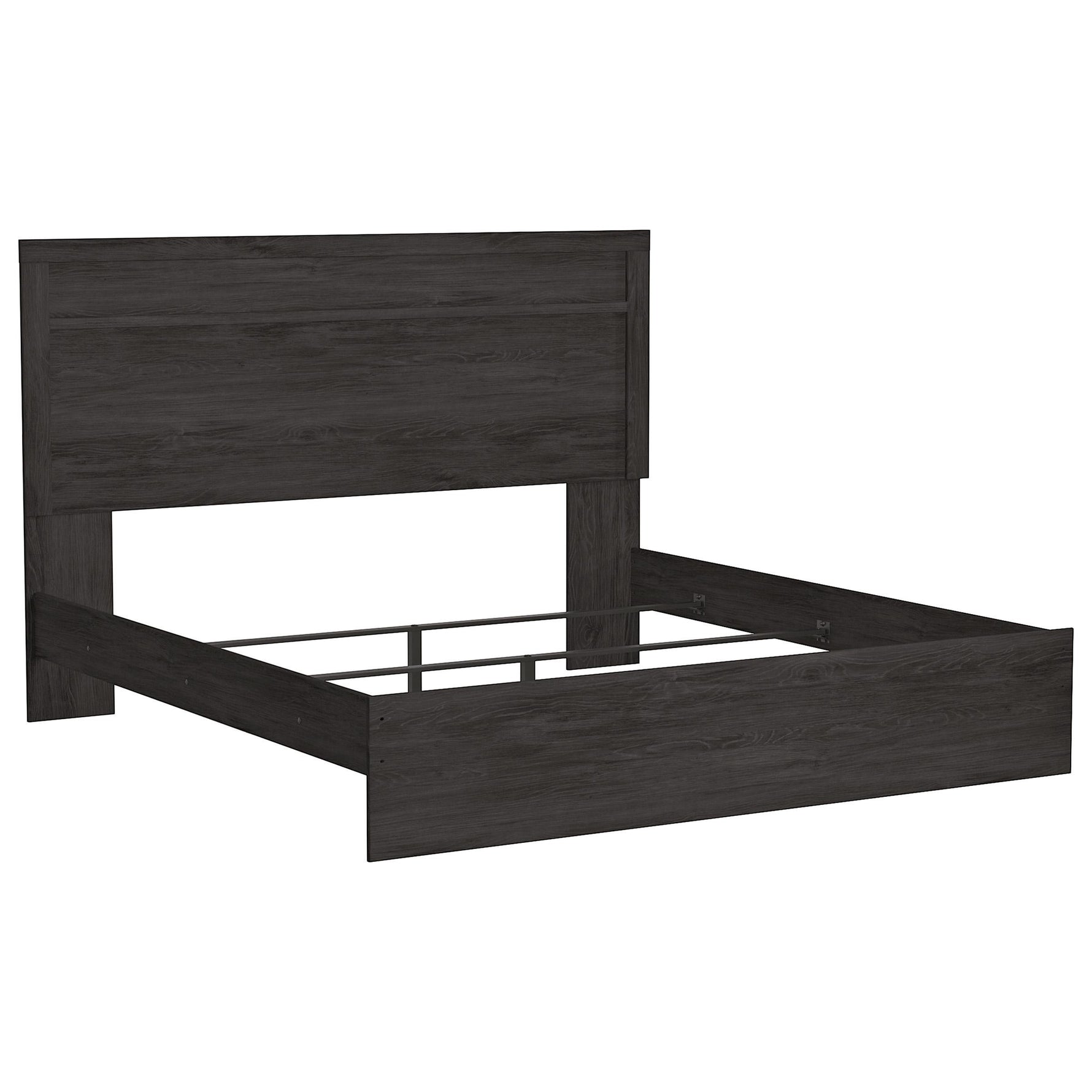 TOCO Meubles Grand lit Estelle anthracite chêne avec tête de lit moulurée et cadre moderne.
