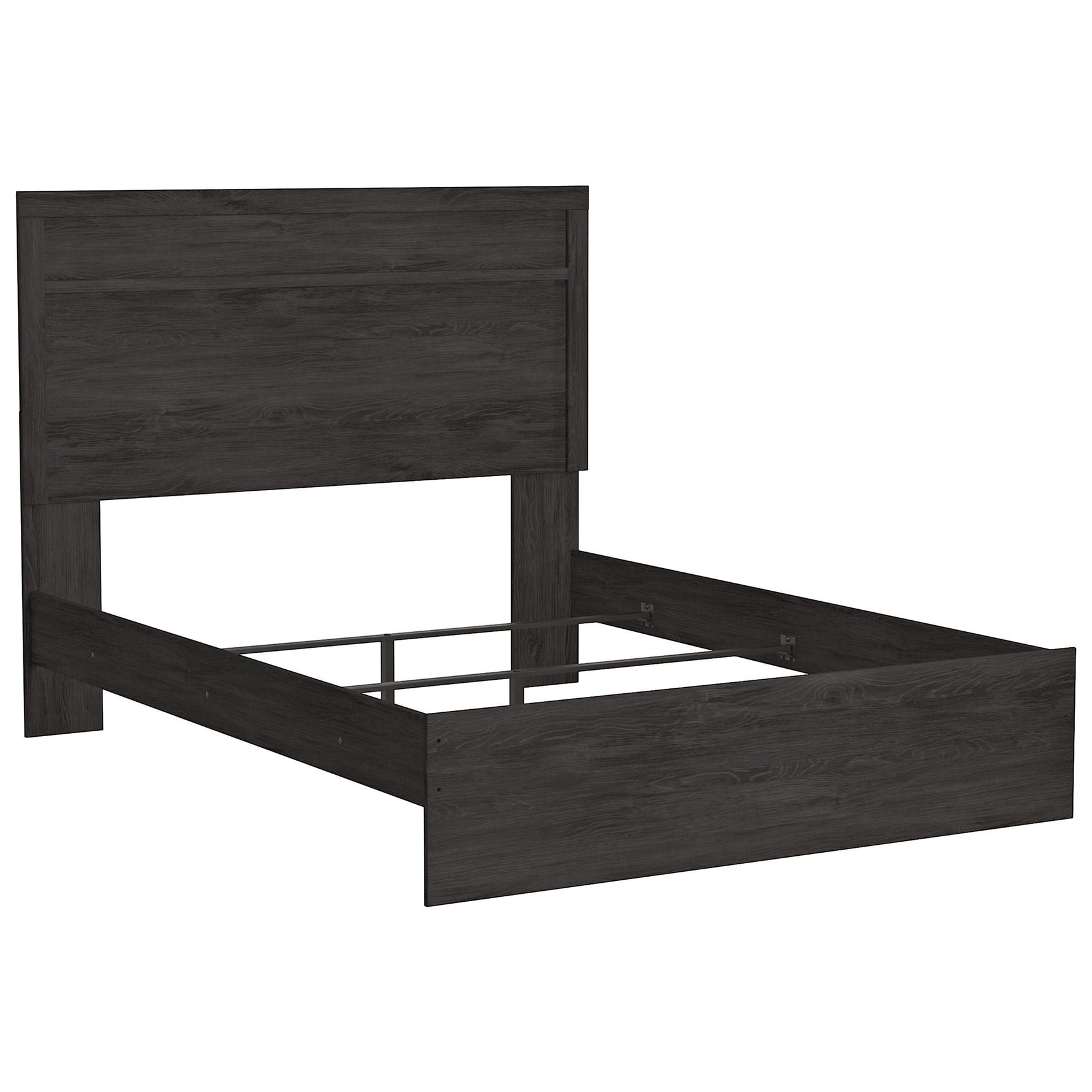 TOCO Meubles Grand Lit Estelle anthracite chêne, tête de lit moderne avec moulure style planche, cadre de lit épuré.