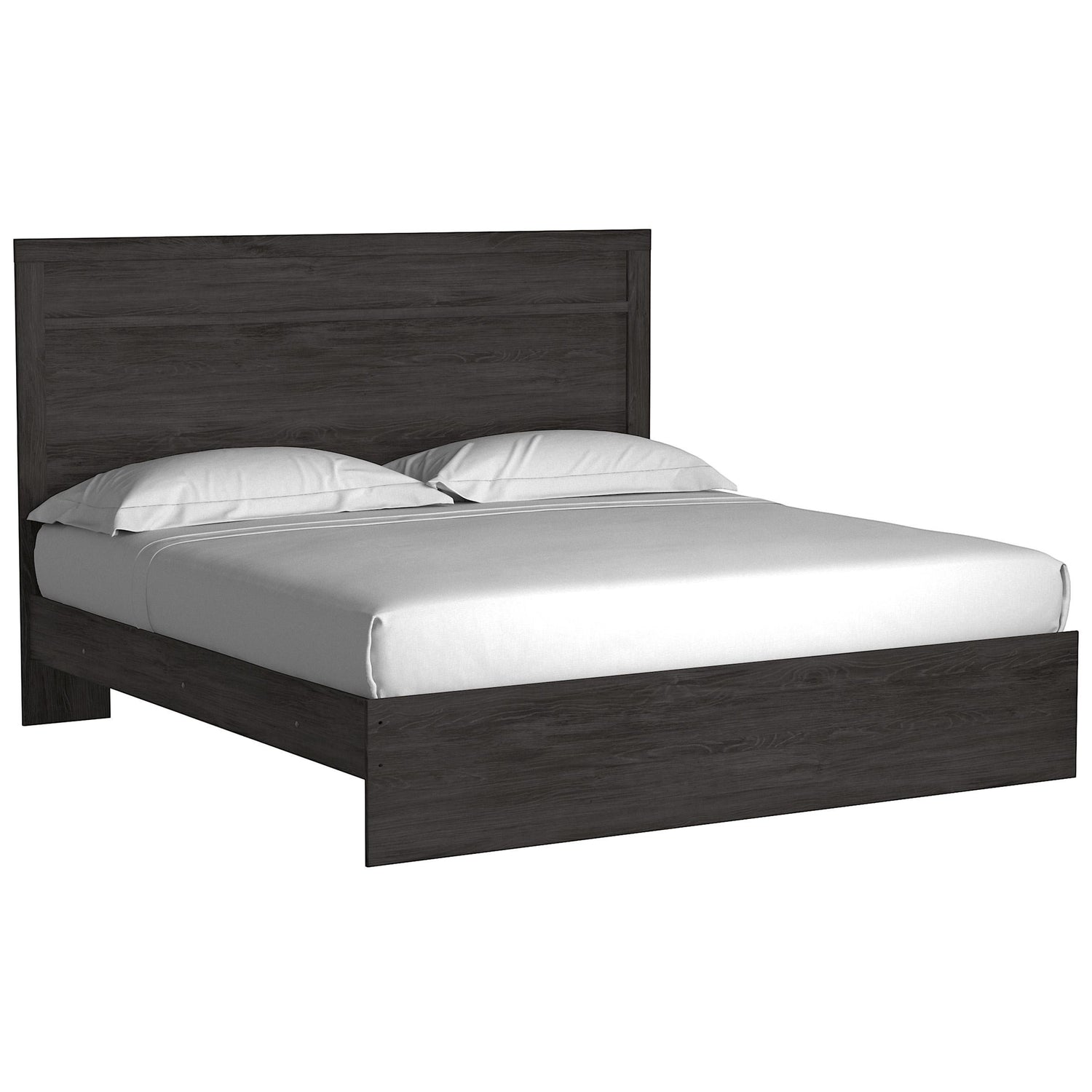 TOCO Meubles Lit Estelle grand format anthracite imitation chêne avec tête de lit moulurée
