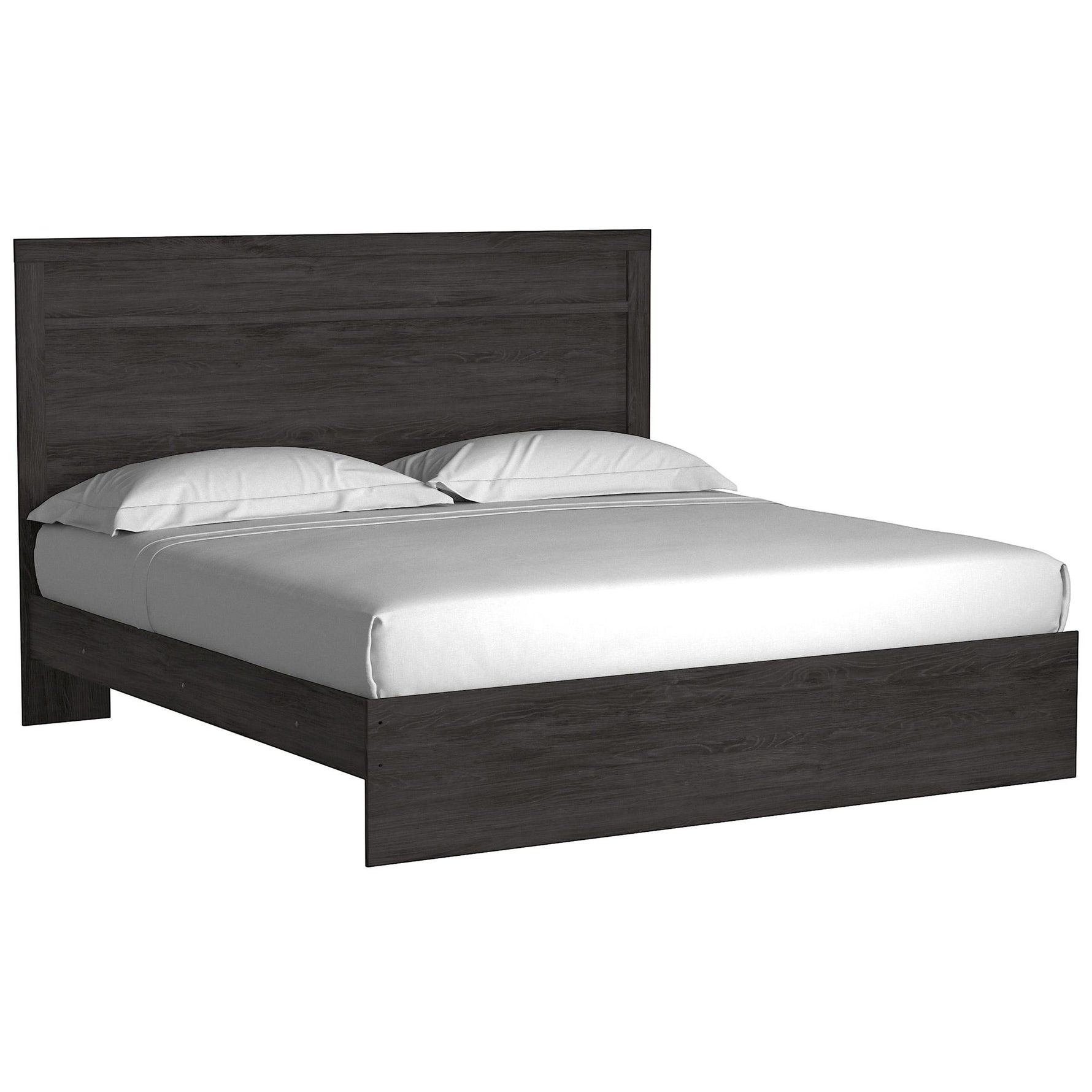 TOCO Meubles Lit Estelle grand format anthracite imitation chêne avec tête de lit moulurée