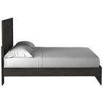 TOCO Meubles Lit Estelle anthracite grain de chêne, tête de lit moderne avec moulure style planche, 2 oreillers blancs.