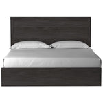 TOCO Meubles Lit Estelle anthracite chêne grain, design moderne avec tête de lit moulurée, 2 oreillers blancs