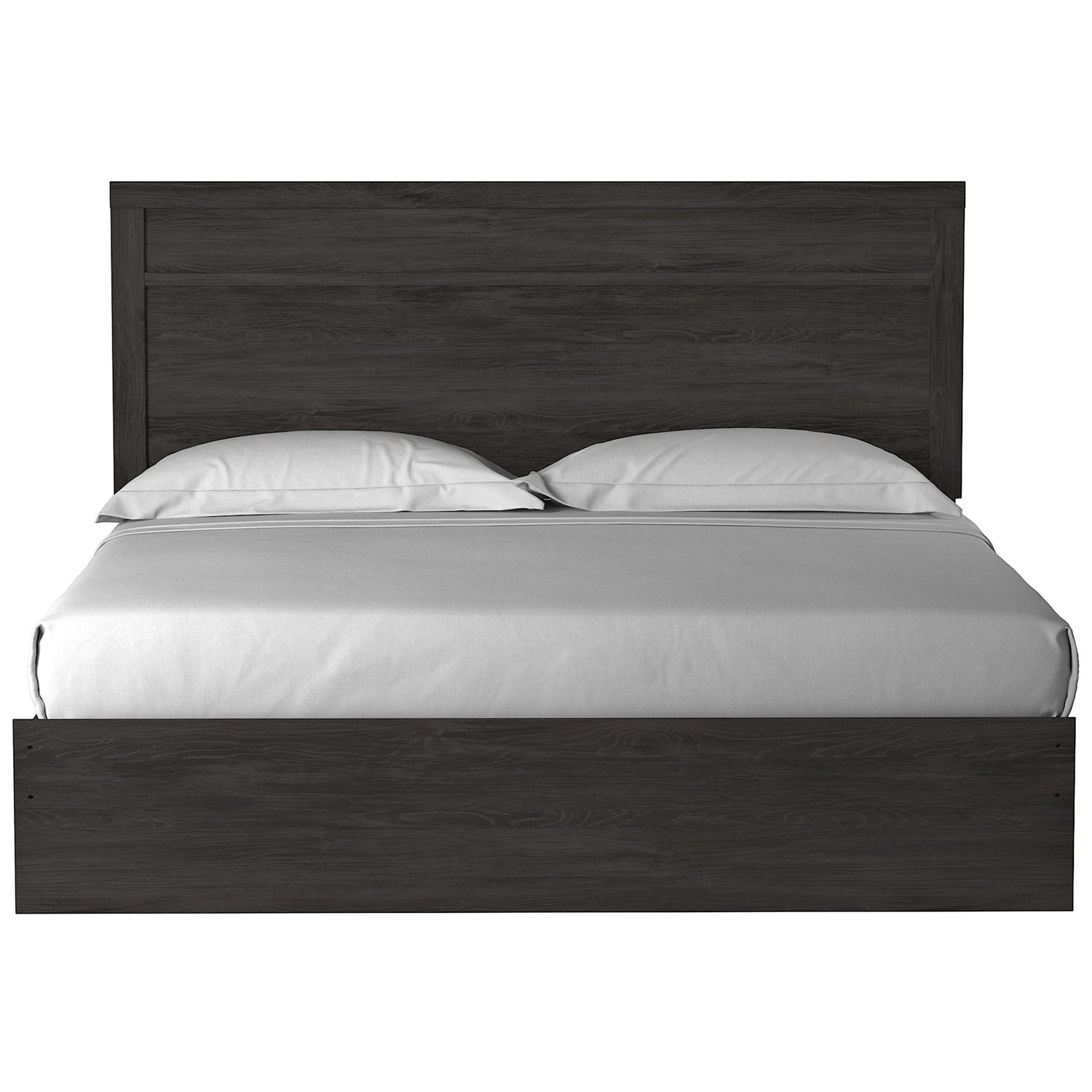 TOCO Meubles Lit Estelle anthracite chêne grain, design moderne avec tête de lit moulurée, 2 oreillers blancs