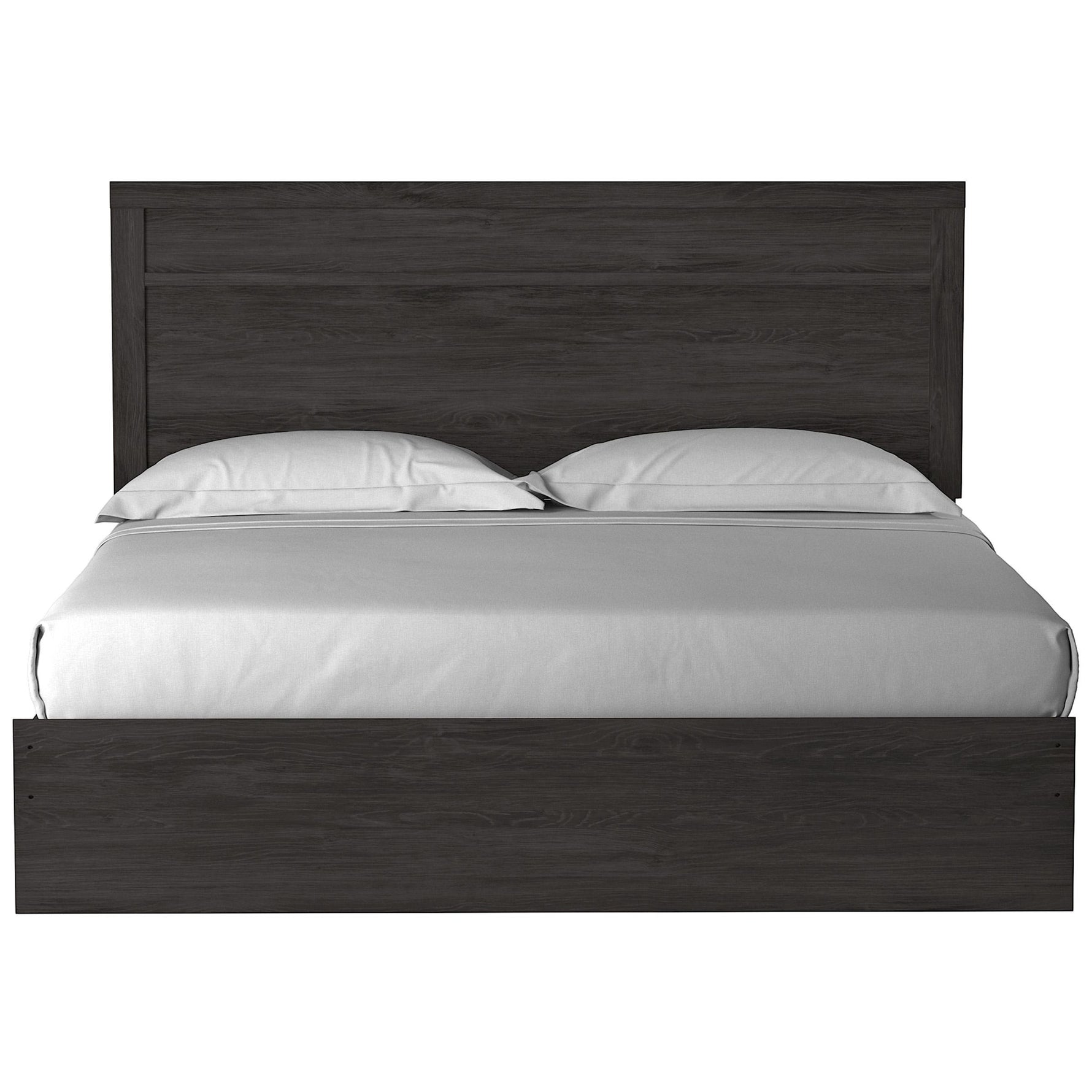 TOCO Meubles Lit Estelle anthracite chêne grain, design moderne avec tête de lit moulurée, 2 oreillers blancs