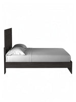Très grand lit TOCO Meubles Estelle en bois anthracite avec tête de lit à moulure, vue de profil