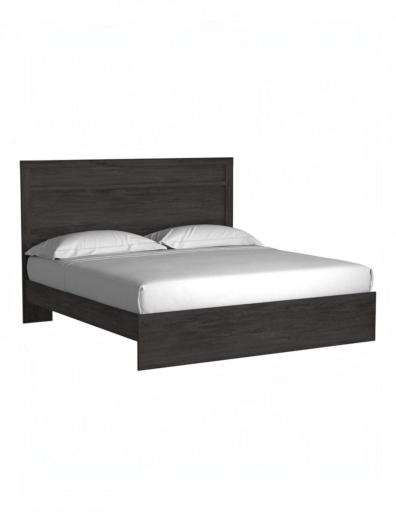 Très grand lit TOCO Meubles Estelle en chêne anthracite avec tête de lit à moulure moderne et épurée