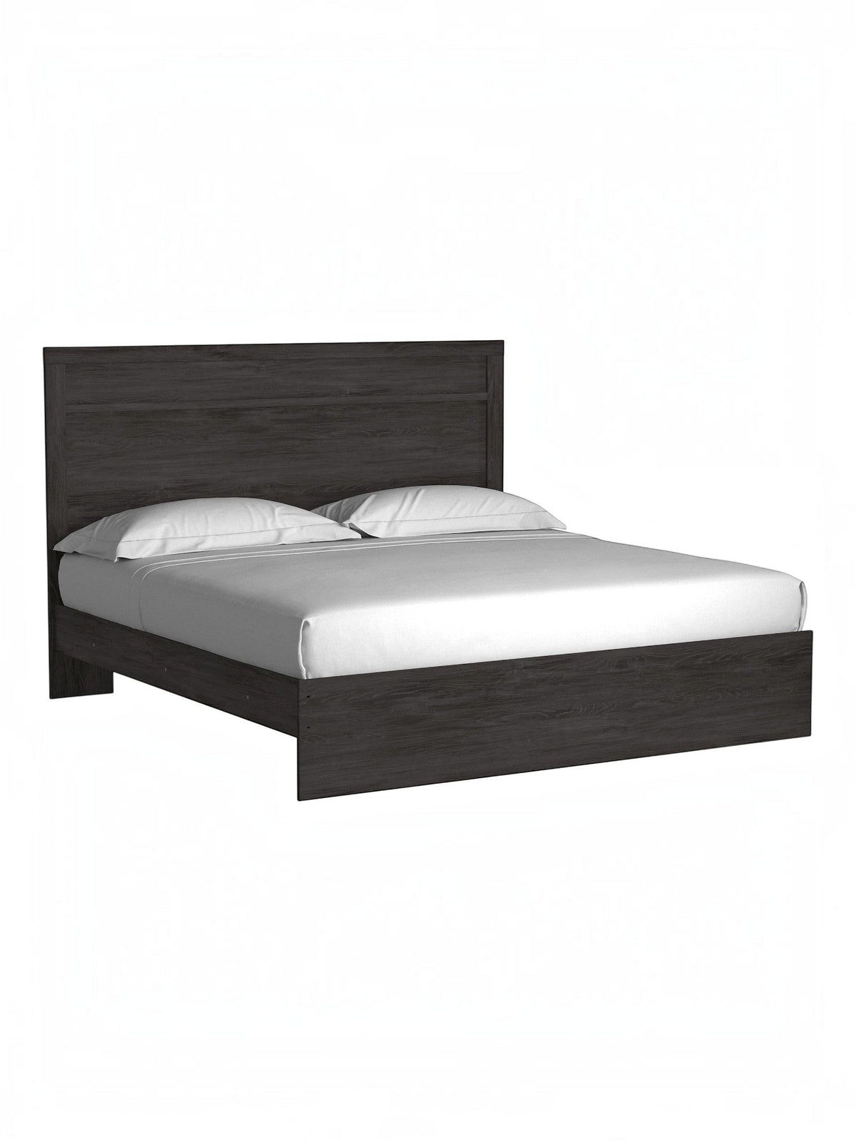 Très grand lit TOCO Meubles Estelle en chêne anthracite avec tête de lit à moulure moderne et épurée
