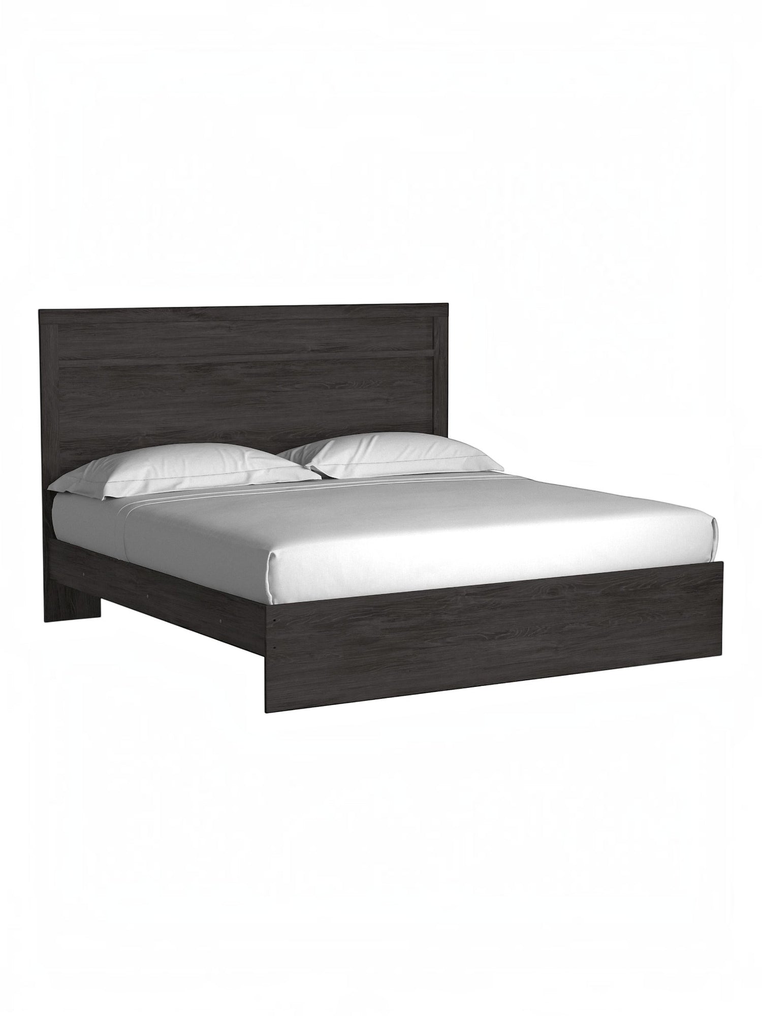 Très grand lit TOCO Meubles Estelle en chêne anthracite avec tête de lit à moulure moderne et épurée