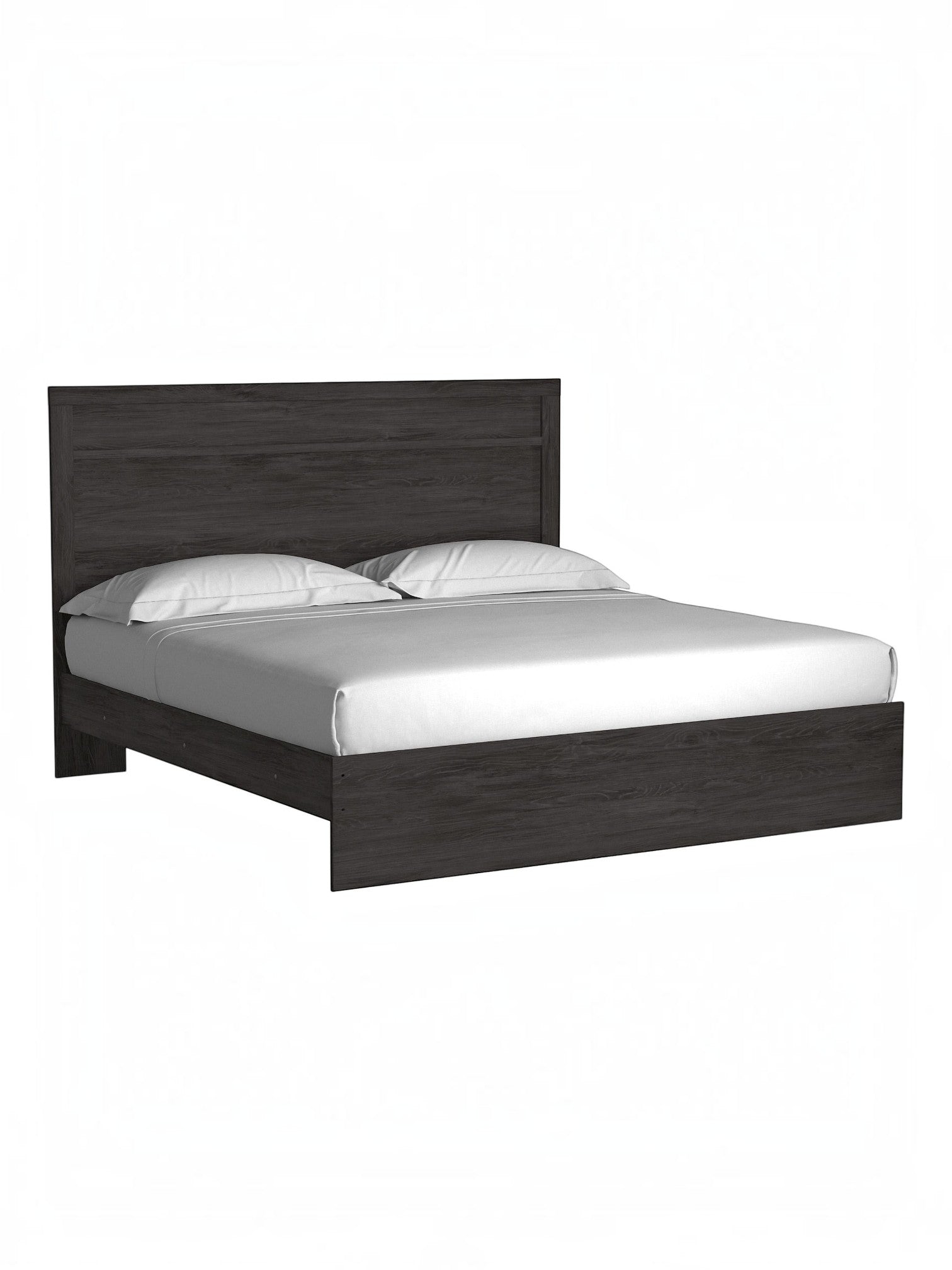 Très grand lit TOCO Meubles Estelle en chêne anthracite avec tête de lit à moulure moderne et épurée