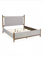 Grand lit Flora TOCO Meubles avec structure en bois massif et tête de lit rembourrée en tissu gris style moderne