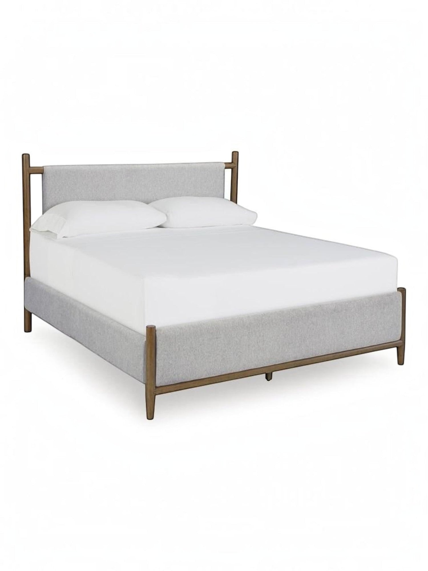 Très grand lit Flora TOCO Meubles avec tête de lit rembourrée grise et structure en bois massif style contemporain