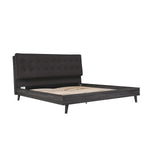 TOCO Meubles Lit Gianni queen gris foncé en velours et bois, tête de lit capitonnée, design Mid-Century Modern.