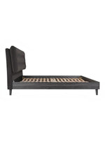Lit queen TOCO Meubles Gianni en velours gris foncé avec tête de lit capitonnée et cadre plateforme imitation bois