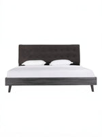 Très grand lit TOCO Meubles Gianni avec tête de lit en velours gris capitonné et cadre plateforme imitation bois gris