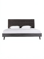 Très grand lit TOCO Meubles Gianni avec tête de lit en velours gris capitonné et cadre plateforme imitation bois gris