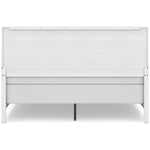 TOCO Meubles Lit Gisele blanc avec tête de lit en bois clair et détails planches, style contemporain.