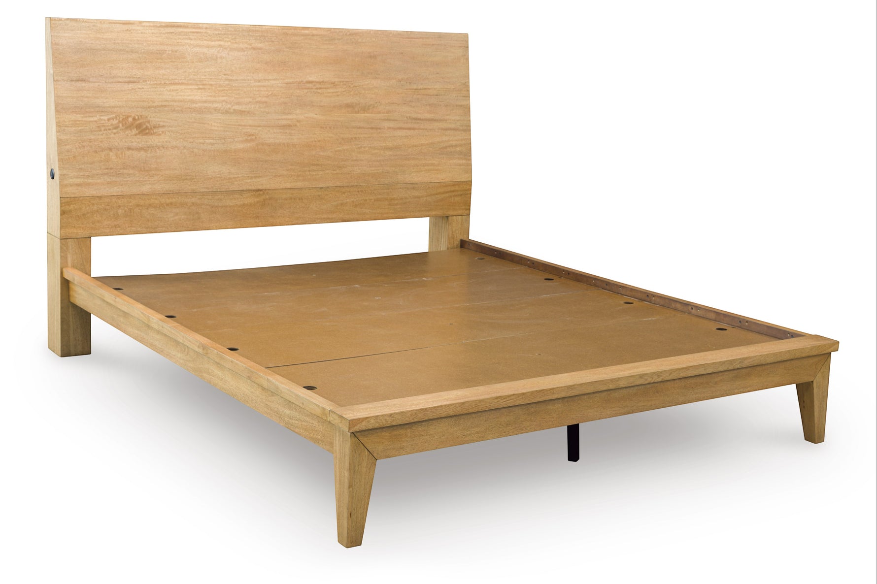 Lit Carmen en bois clair avec tête de lit inclinable et ports USB intégrés par TOCO Meubles.