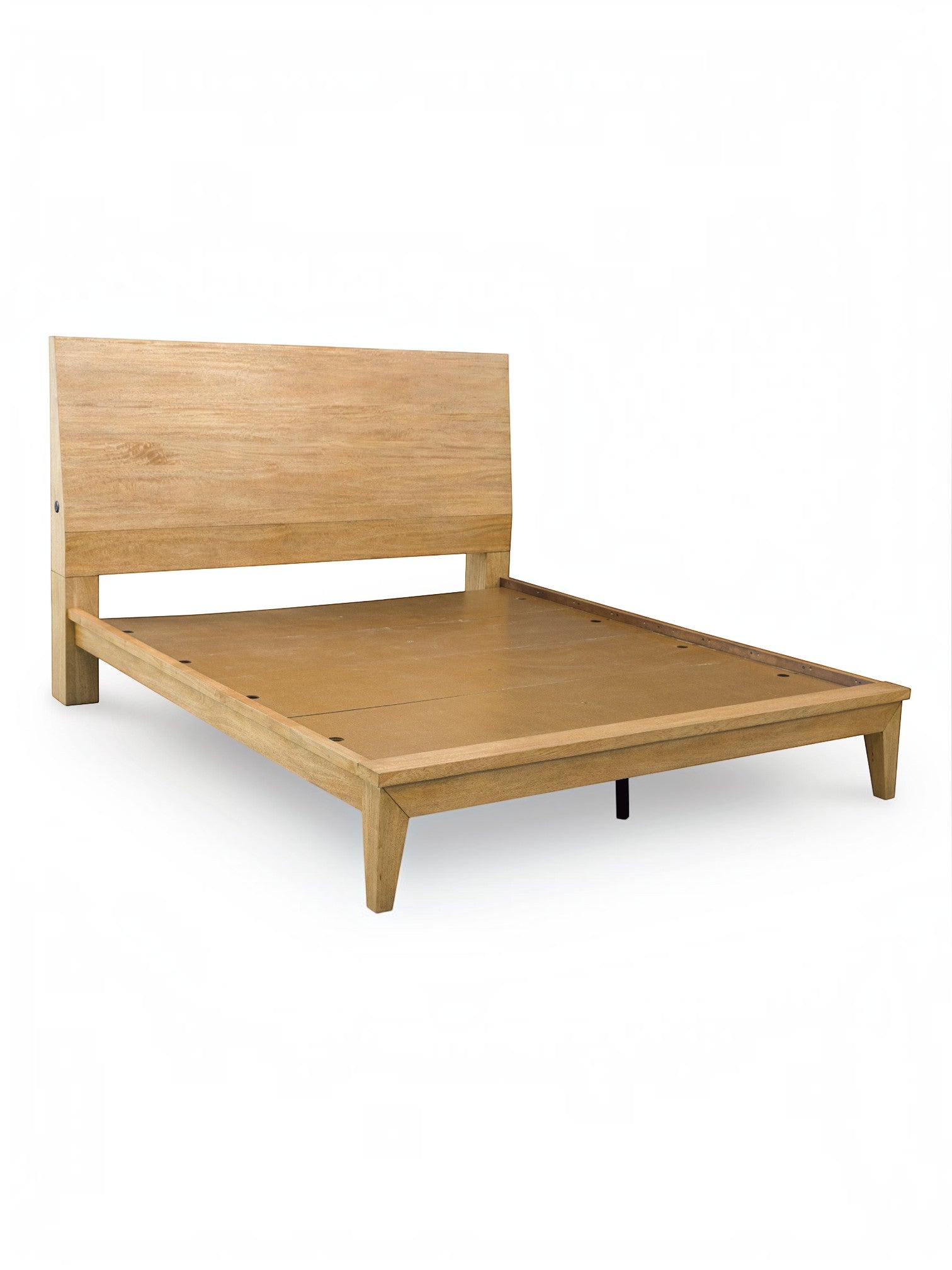 Lit Carmen en bois clair avec tête de lit inclinable et ports USB intégrés par TOCO Meubles.
