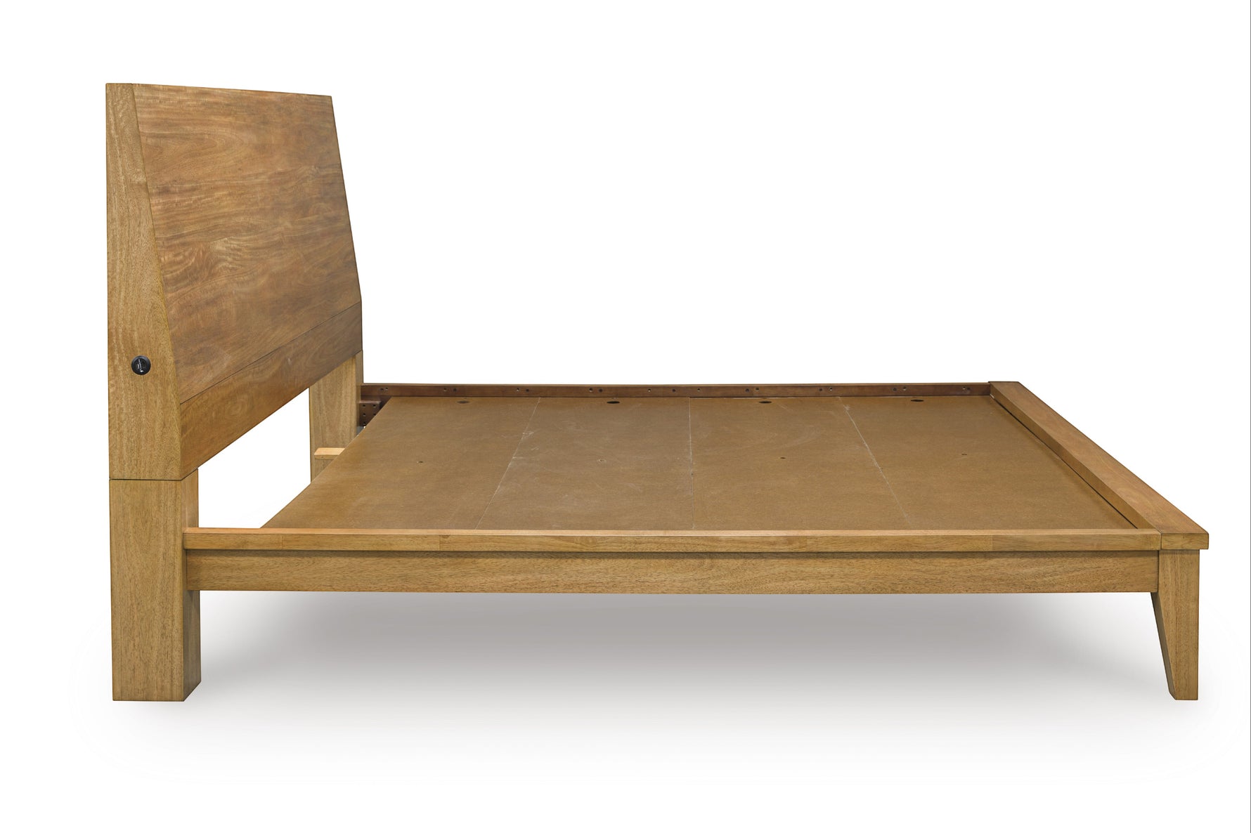 Lit grand format Carmen en bois naturel avec tête de lit inclinable et ports USB intégrés par TOCO Meubles